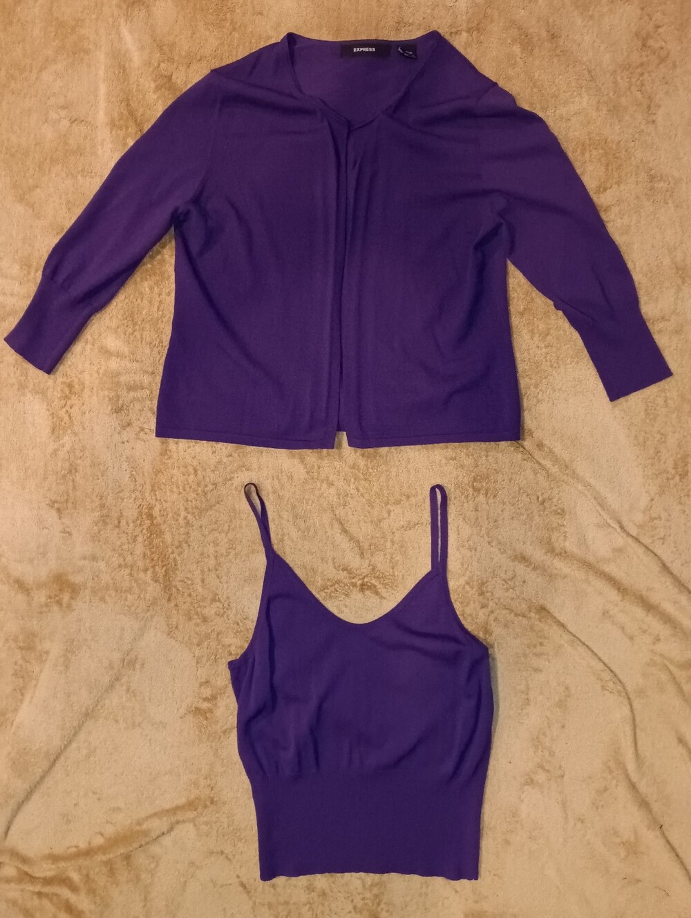 Express 2 Pc Purple Knit Cardigan and Camisole Set